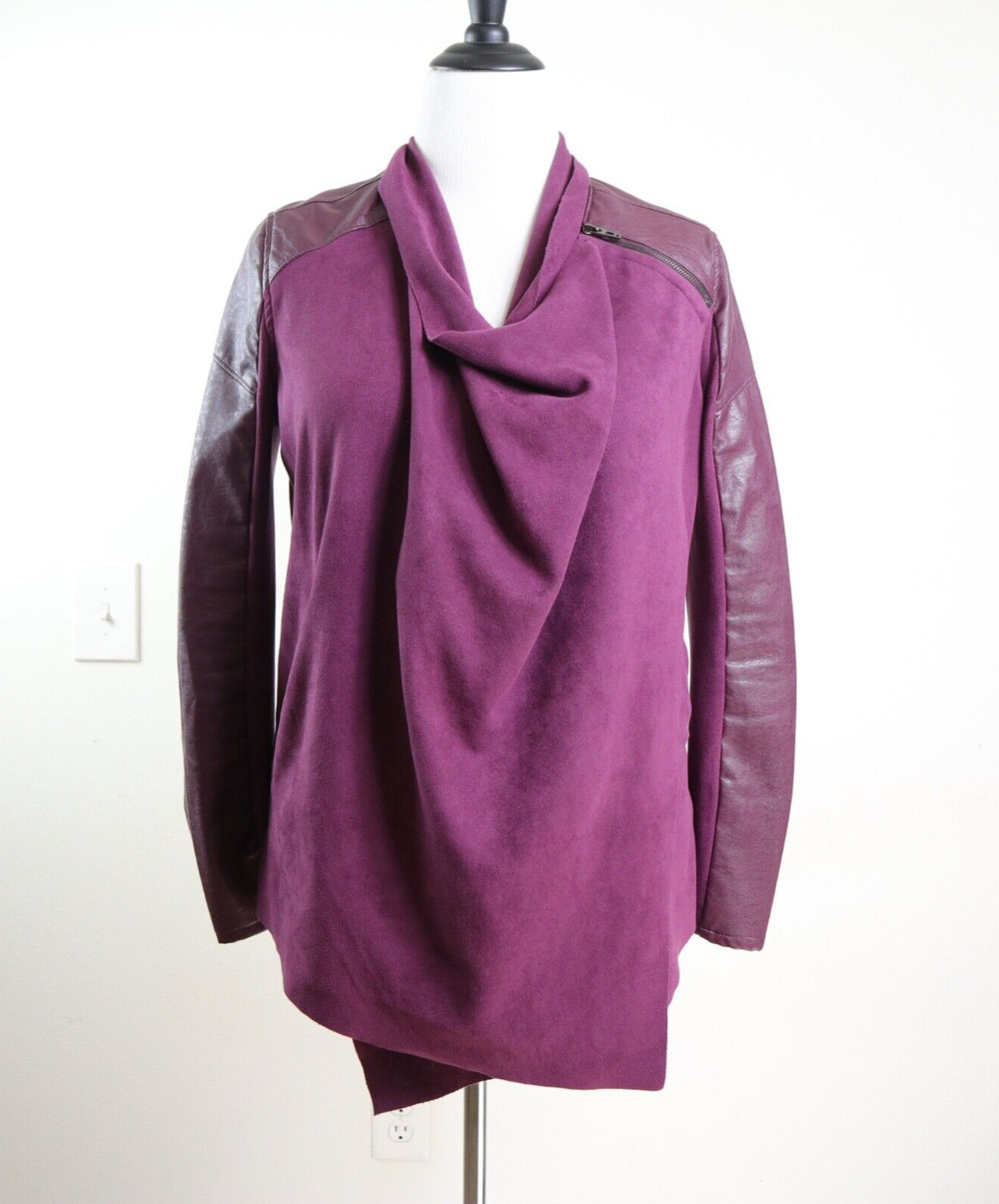 BlankNYC Size S Draped Front Moto Jacket Faux Suede Cabernet